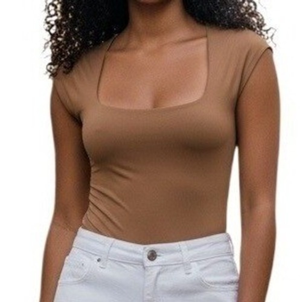 EXPRESS Body Contour High Compression Pecan Tan Square Neck Bodysuit NWT Size XS